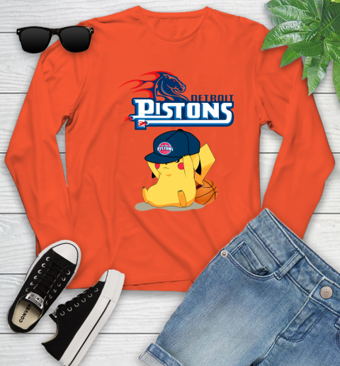 NBA Pikachu Basketball Sports Detroit Pistons Youth Long Sleeve 4