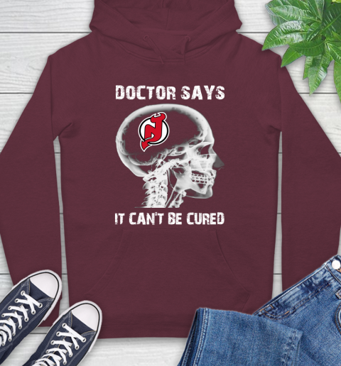 NHL New Jersey Devils Hockey Skull It Can't Be Cured Shirt Hoodie 6