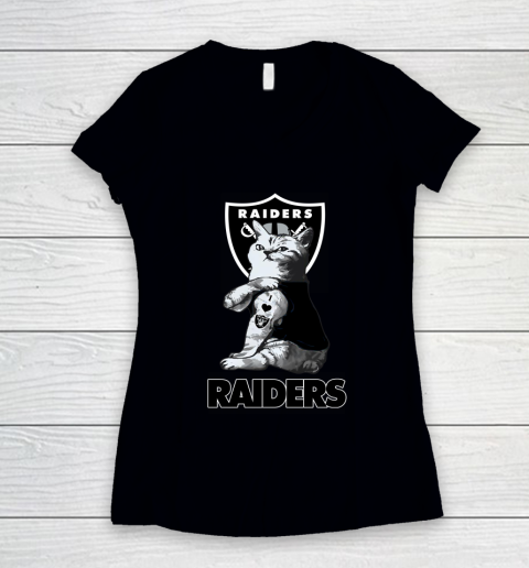 NFL Football My Cat Loves Oakland Raiders Women's V-Neck T-Shirt