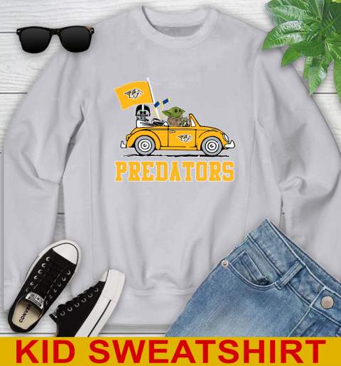 NHL Hockey Nashville Predators Darth Vader Baby Yoda Driving Star Wars Shirt Youth Sweatshirt 4