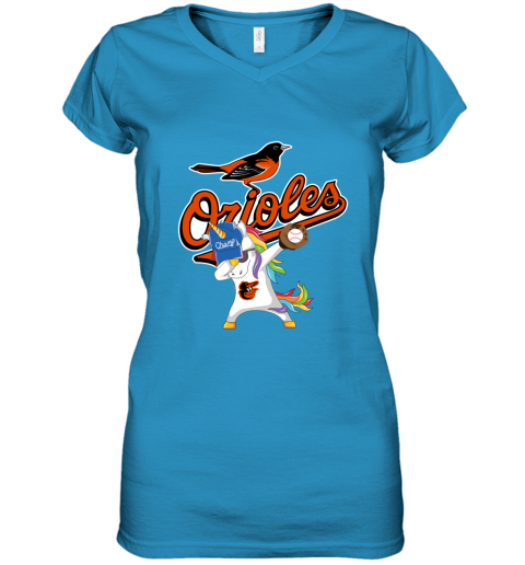 Hip Hop Dabbing Unicorn Flippin Love Baltimore Orioles Women's V-Neck T-Shirt