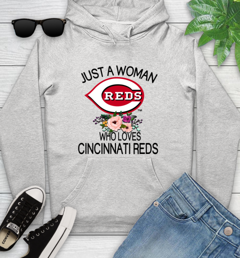 MLB Just A Woman Who Loves Cincinnati Reds Baseball Sports Youth Hoodie