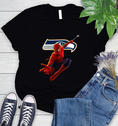 NFL Spider Man Avengers Endgame Football Seattle Seahawks Women's T-Shirt 2