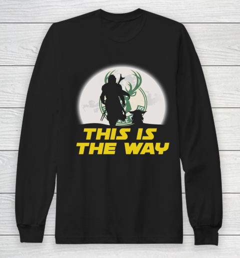 Milwaukee Bucks NBA Basketball Star Wars Yoda And Mandalorian This Is The Way Long Sleeve T-Shirt