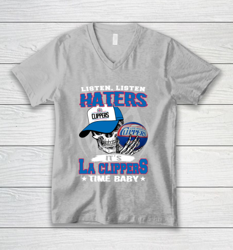 Listen Haters It is CLIPPERS Time Baby NBA V-Neck T-Shirt 3