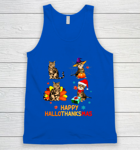 Cat Halloween Thanksgiving Christmas Happy Hallothanksmas Tank Top 4