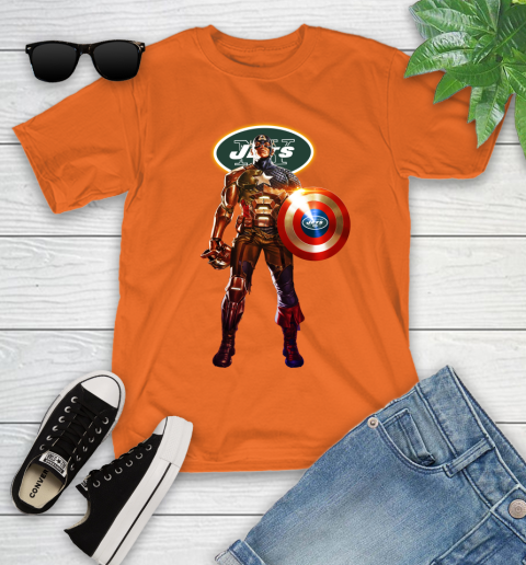 NFL Captain America Marvel Avengers Endgame Football Sports New York Jets Youth T-Shirt 7