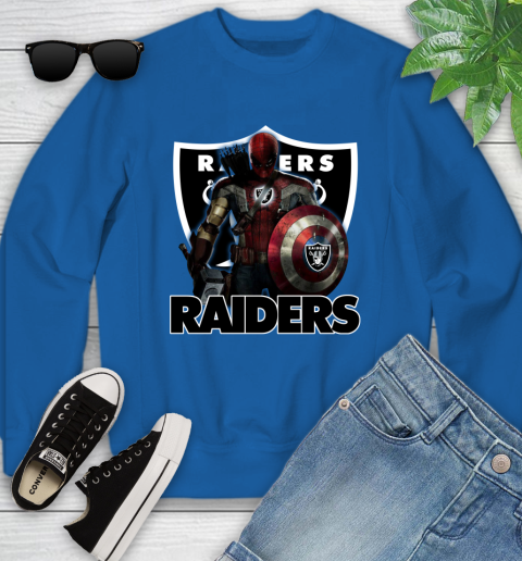 NFL Captain America Thor Spider Man Hawkeye Avengers Endgame Football Oakland Raiders Youth Sweatshirt 8