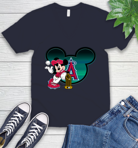 MLB Los Angeles Angels The Commissioner's Trophy Mickey Mouse Disney V-Neck T-Shirt 3