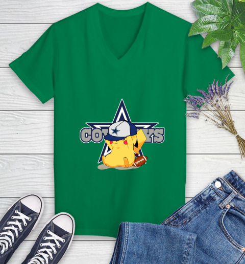 NFL Pikachu Football Sports Dallas Cowboys Women's V-Neck T-Shirt 5