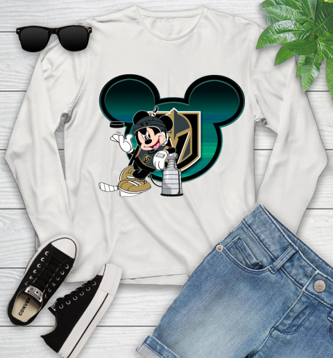 NHL Vegas Golden Knights Stanley Cup Mickey Mouse Disney Hockey T Shirt Youth Long Sleeve 12