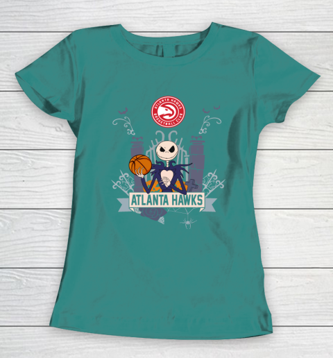 NBA Atlanta Hawks Basketball Jack Skellington Halloween Women's T-Shirt 10