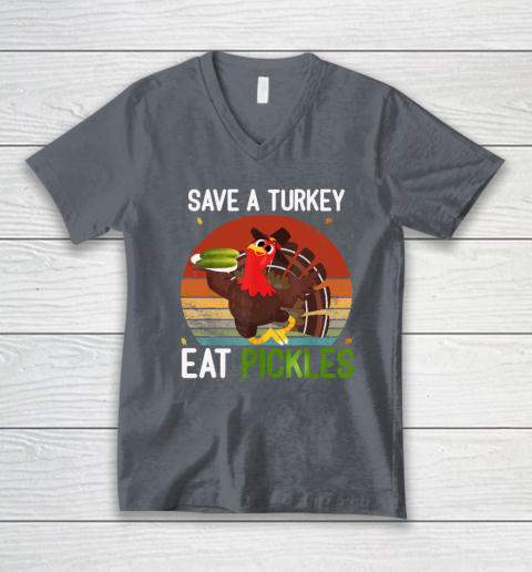 Save A Turkey Eat A Pickles Funny Thanksgiving Costume V-Neck T-Shirt 9