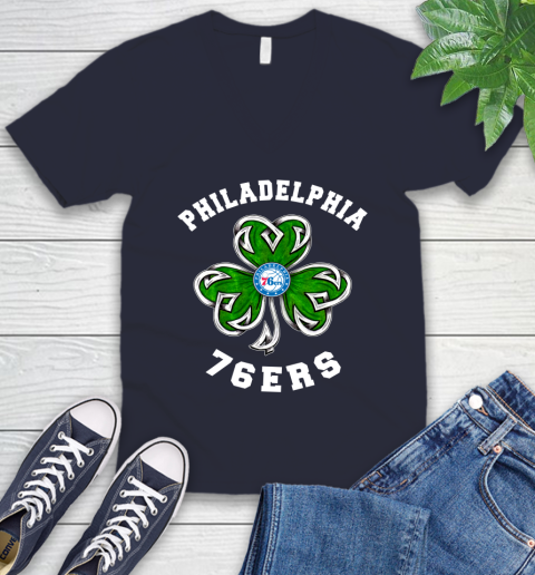 NBA Philadelphia 76ers Three Leaf Clover St Patrick's Day Basketball Sports V-Neck T-Shirt 2