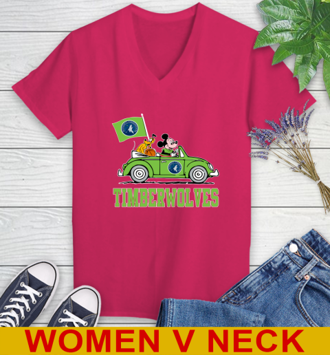NBA Basketball Minnesota Timberwolves Pluto Mickey Driving Disney Shirt Women's V-Neck T-Shirt 10
