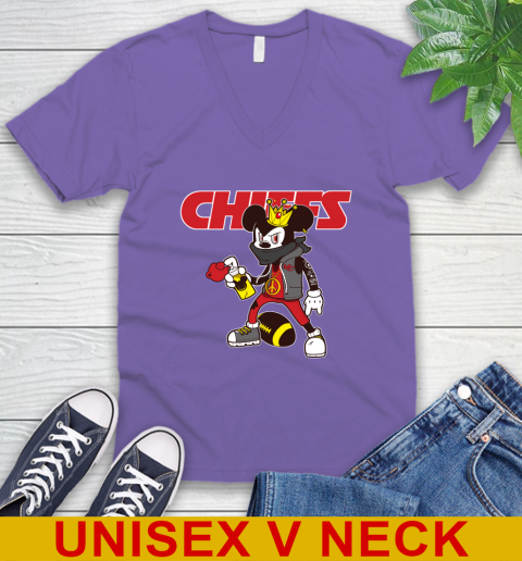 Kansas City Chiefs NFL Football Mickey Peace Sign Sports V-Neck T-Shirt 9