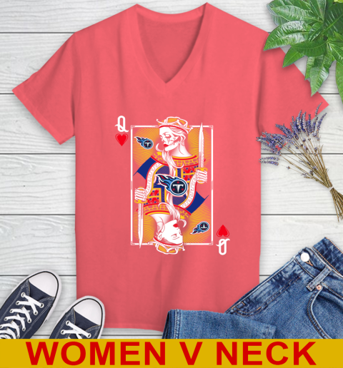 NFL Football Tennessee Titans The Queen Of Hearts Card Shirt Women's V-Neck T-Shirt 6