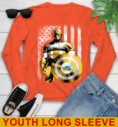 Denver Nuggets NBA Basketball Captain America Marvel Avengers American Flag Shirt Youth Long Sleeve 3