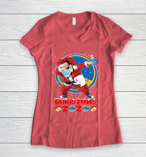 Golden State Warriors Funny Santa Claus Dabbing Christmas 2020 NBA Women's V-Neck T-Shirt 4