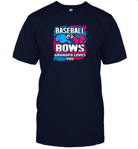 qw20 baseball or bows grandmpa loves you gender reveal pink blue jersey t shirt 60 front navy