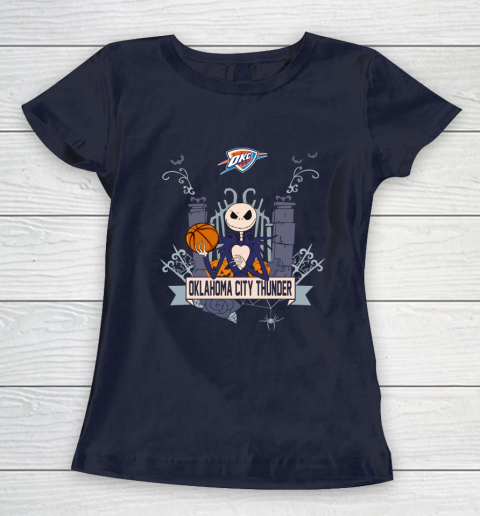 NBA Oklahoma City Thunder Basketball Jack Skellington Halloween Women's T-Shirt 2