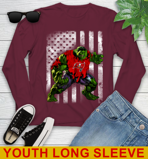 Tampa Bay Buccaneers Hulk Marvel Avengers NFL Football American Flag Youth Long Sleeve 6