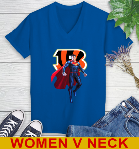 NFL Superman DC Sports Football Cincinnati Bengals Women's V-Neck T-Shirt 11