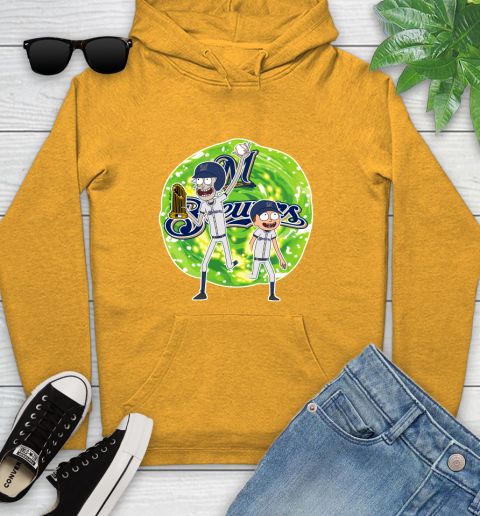 MLB Milwaukee Brewers Rick And Morty Commissioner's Trophy Baseball Sports Youth Hoodie 3