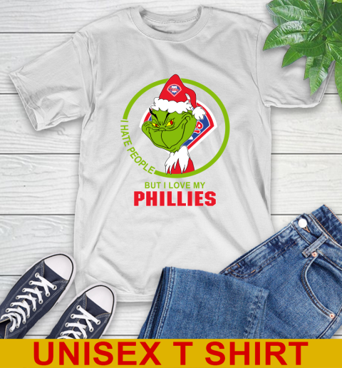 Philadelphia Phillies MLB Christmas Grinch I Hate People But I Love My Favorite Baseball Team T-Shirt