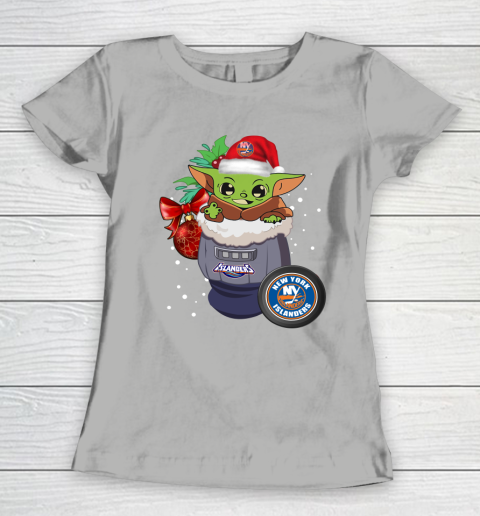 New York Islanders Christmas Baby Yoda Star Wars Funny Happy NHL Women's T-Shirt 11