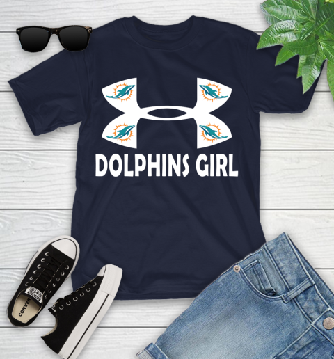 NFL Miami Dolphins Girl Under Armour Football Sports Youth T-Shirt 2