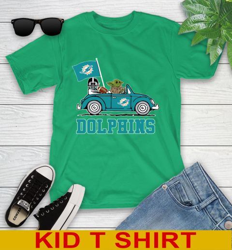 NFL Football Miami Dolphins Darth Vader Baby Yoda Driving Star Wars Shirt Youth T-Shirt 6