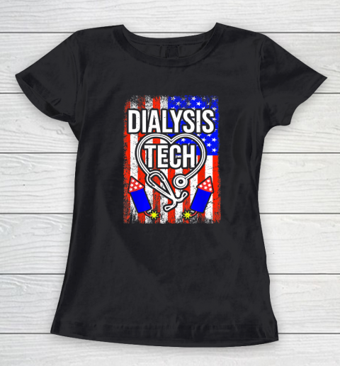 Dialysis Tech 4th Of July American Flag Stethoscope Sparkler Women's T-Shirt