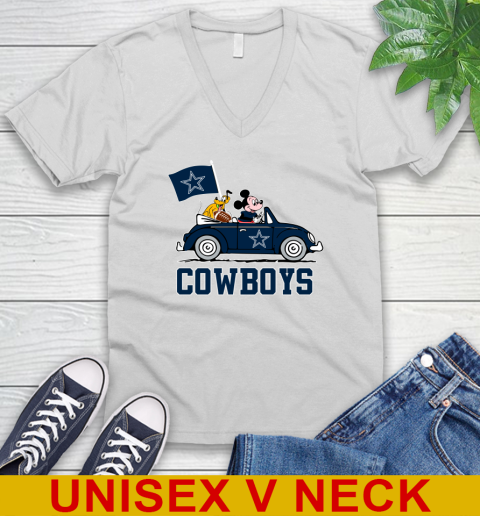 NFL Football Dallas Cowboys Pluto Mickey Driving Disney Shirt V-Neck T-Shirt