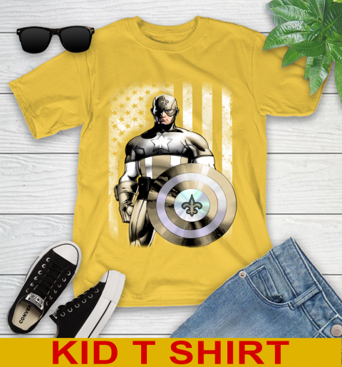 New Orleans Saints NFL Football Captain America Marvel Avengers American Flag Shirt Youth T-Shirt 9
