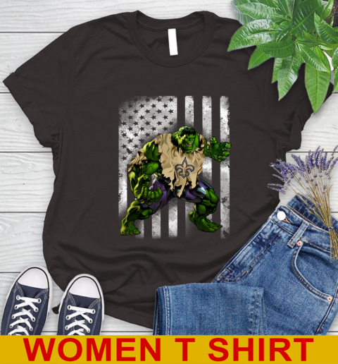 New Orleans Saints Hulk Marvel Avengers NFL Football American Flag Women's T-Shirt 9