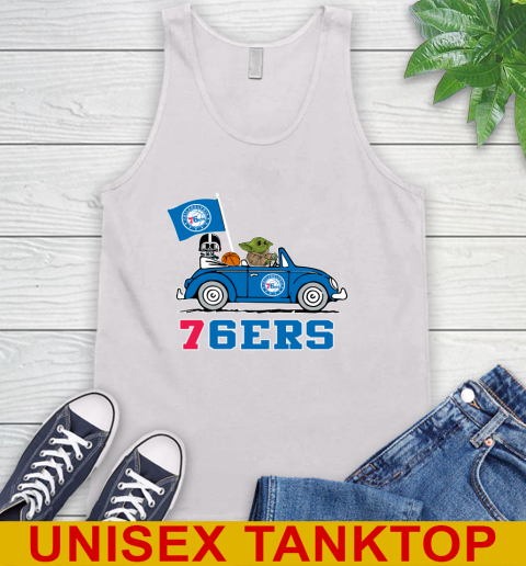 NBA Basketball Philadelphia 76ers Darth Vader Baby Yoda Driving Star Wars Shirt Tank Top