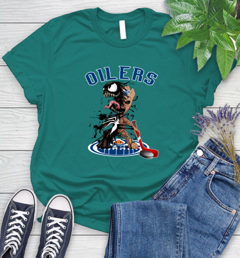 NHL Edmonton Oilers Hockey Venom Groot Guardians Of The Galaxy Women's T-Shirt 12