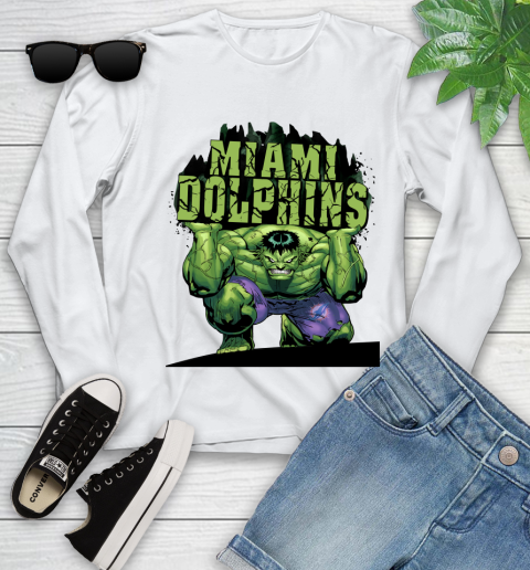 Miami Dolphins NFL Football Incredible Hulk Marvel Avengers Sports Youth Long Sleeve