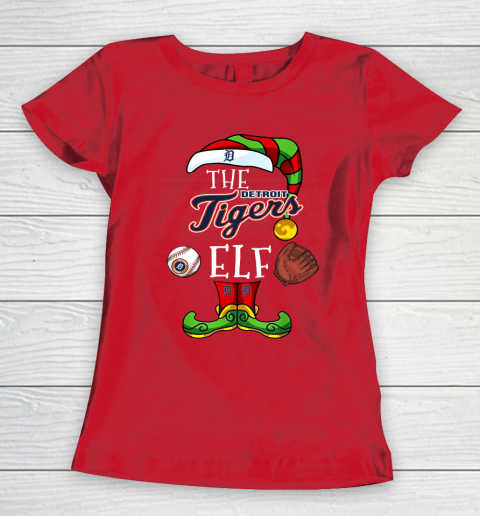 Detroit Tigers Christmas ELF Funny MLB Women's T-Shirt 9