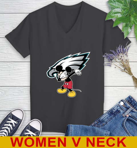Philadelphia Eagles NFL Football Dabbing Mickey Disney Sports Women's V-Neck T-Shirt 9