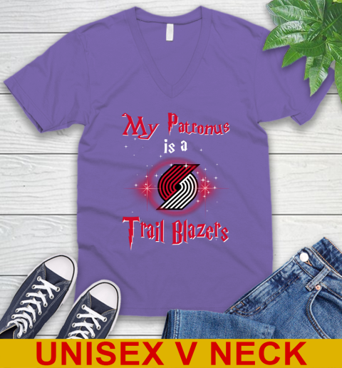 NBA Basketball Harry Potter My Patronus Is A Portland Trail Blazers V-Neck T-Shirt 8
