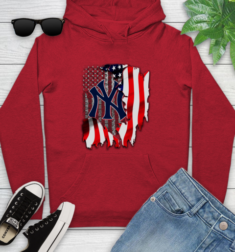 New York Yankees MLB Baseball American Flag Youth Hoodie 12