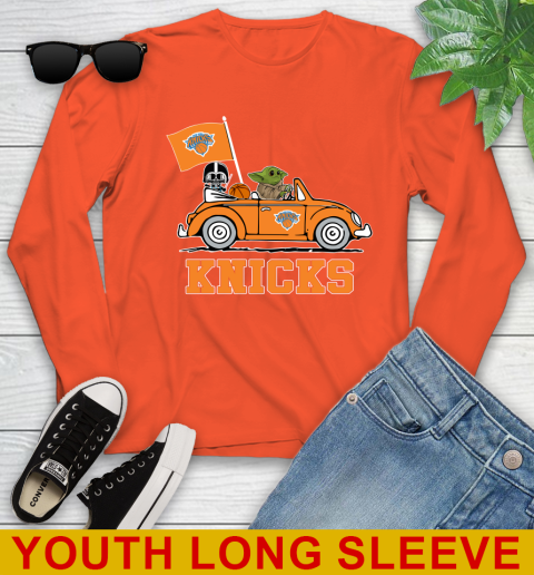 NBA Basketball New York Knicks Darth Vader Baby Yoda Driving Star Wars Shirt Youth Long Sleeve 4