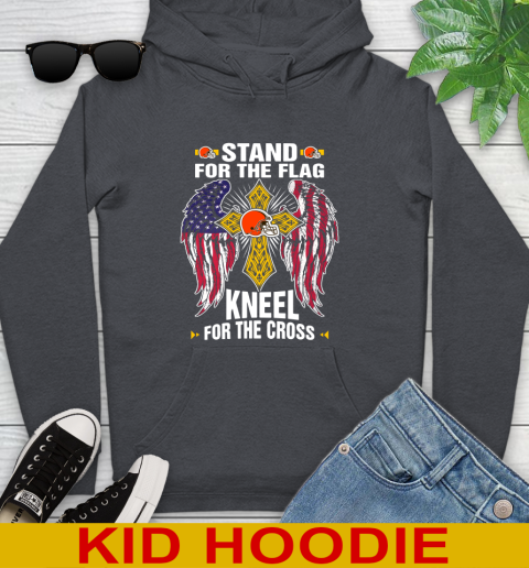 NFL Football Cleveland Browns Stand For Flag Kneel For The Cross Shirt Youth Hoodie 9