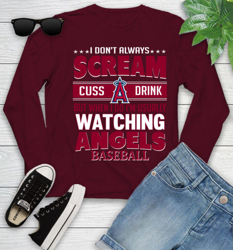Los Angeles Angels MLB I Scream Cuss Drink When I'm Watching My Team Youth Long Sleeve 6