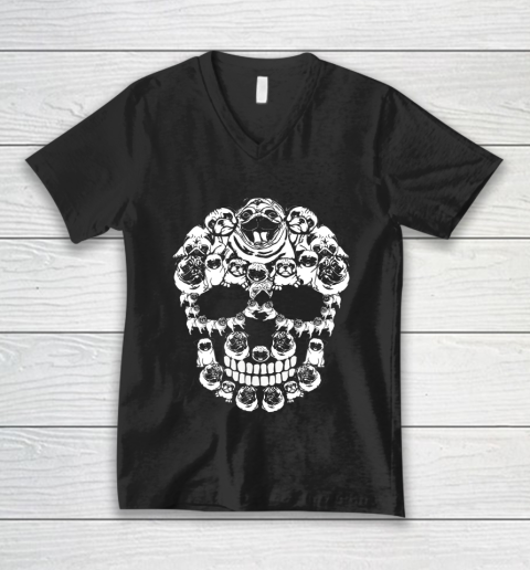 Pug Dog Shirt Halloween Skull Costumes Gift V-Neck T-Shirt