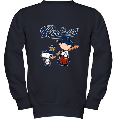 nqci san diego padres lets play baseball together snoopy mlb shirt youth sweatshirt 47 front navy