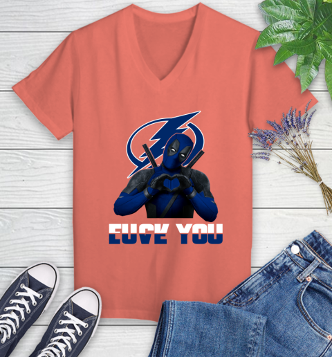 NHL Tampa Bay Lightning Deadpool Love You Fuck You Hockey Sports Women's V-Neck T-Shirt 6
