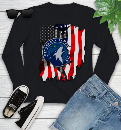 Minnesota Timberwolves NBA Basketball American Flag Youth Long Sleeve